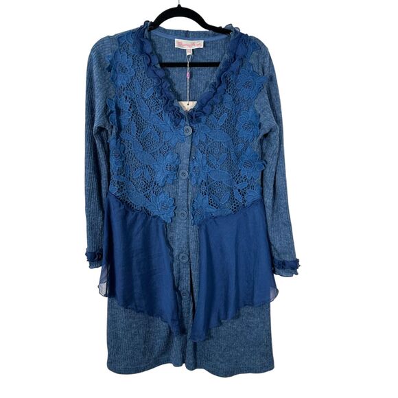 Pretty Angel Blue Boho Hippie Long Sleeve Tunic Mini Dress Small NEW with Tags - Picture 1 of 6